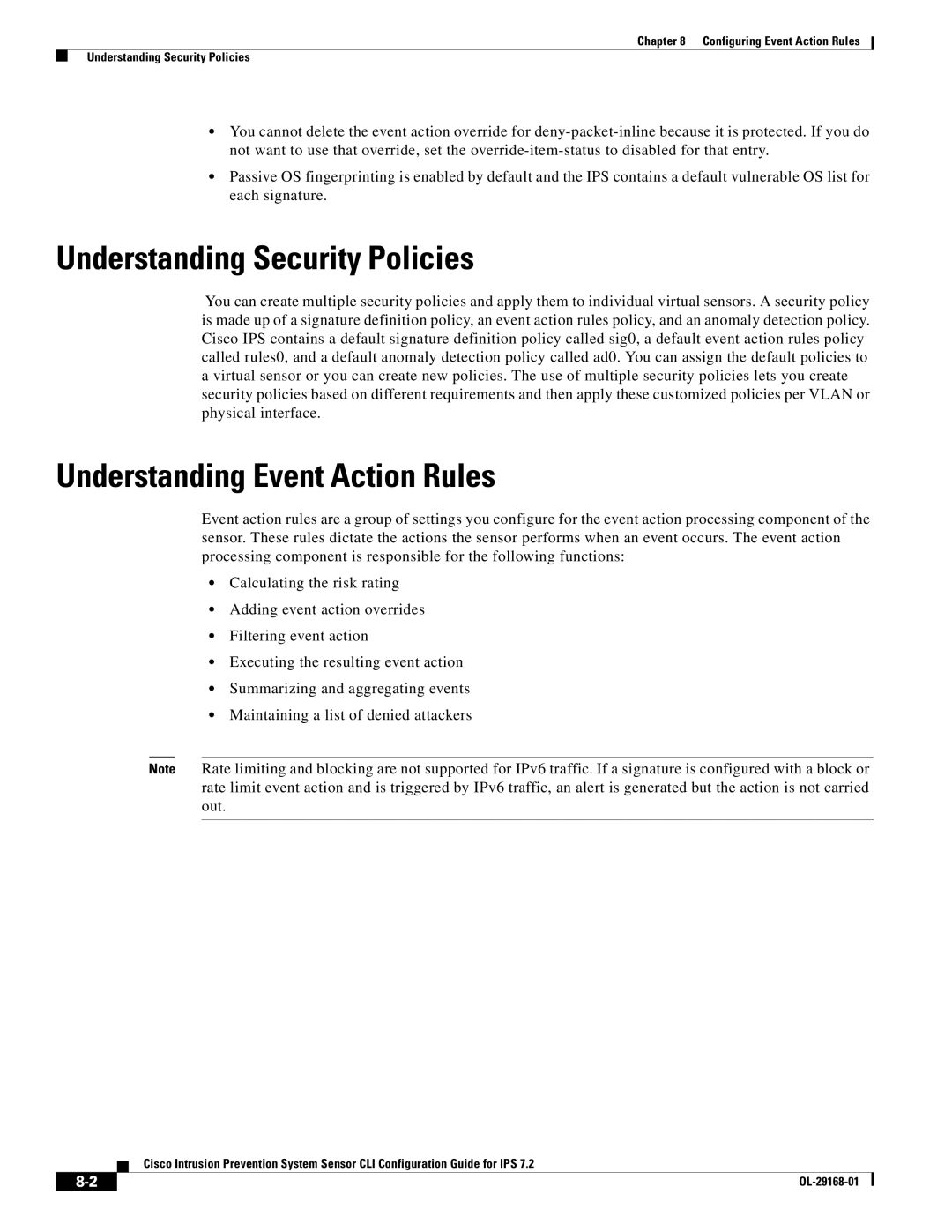 Cisco Systems IPS4510K9 manual Understanding Security Policies, Understanding Event Action Rules 