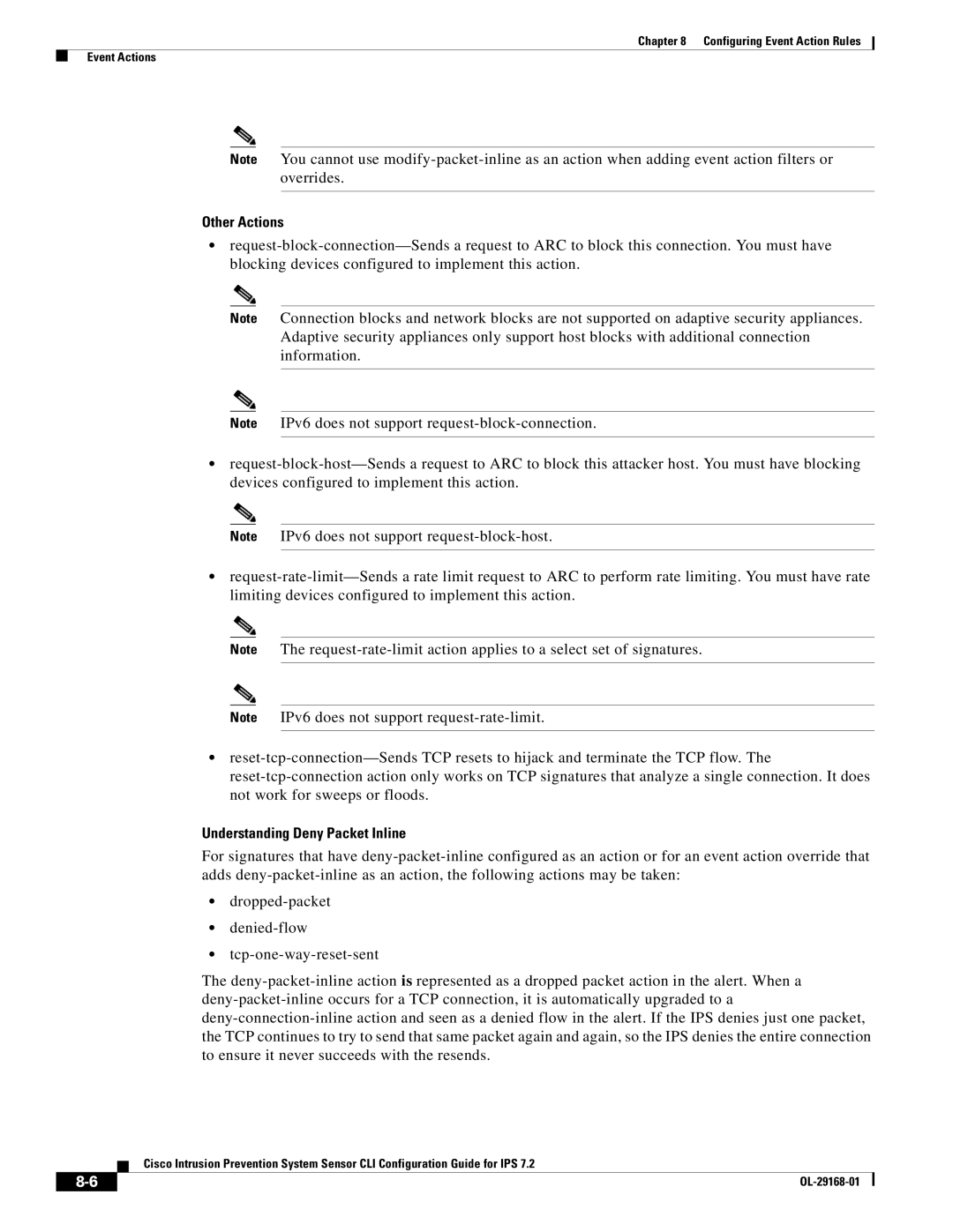 Cisco Systems IPS4510K9 manual Other Actions, Understanding Deny Packet Inline 