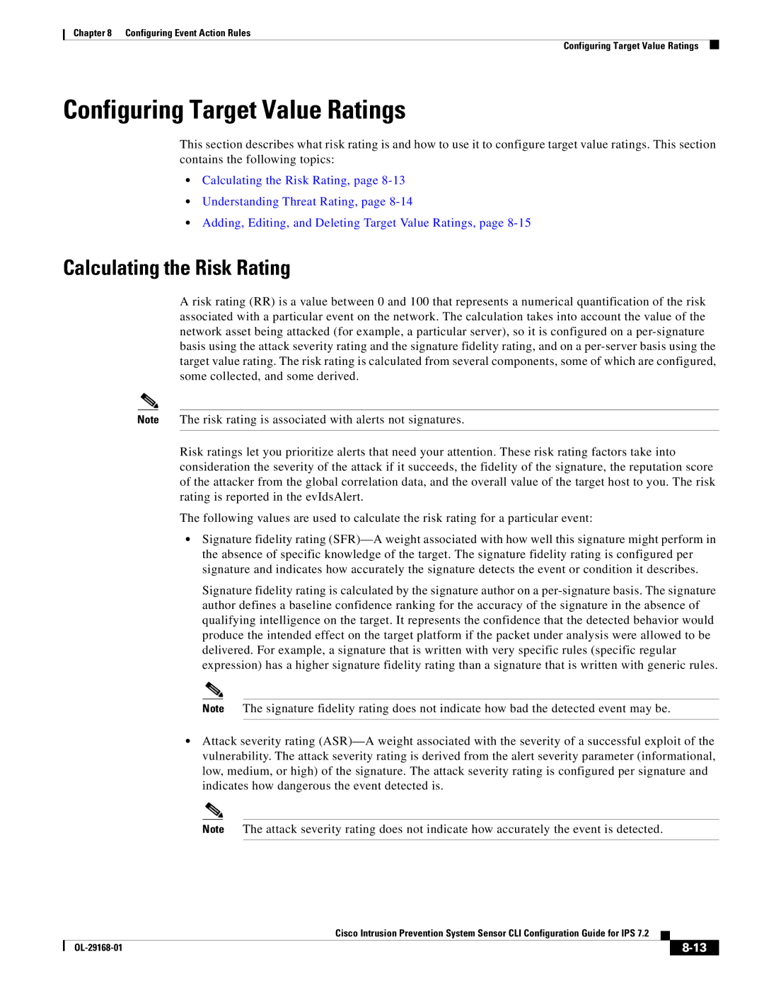 Cisco Systems IPS4510K9 manual Configuring Target Value Ratings, Calculating the Risk Rating 