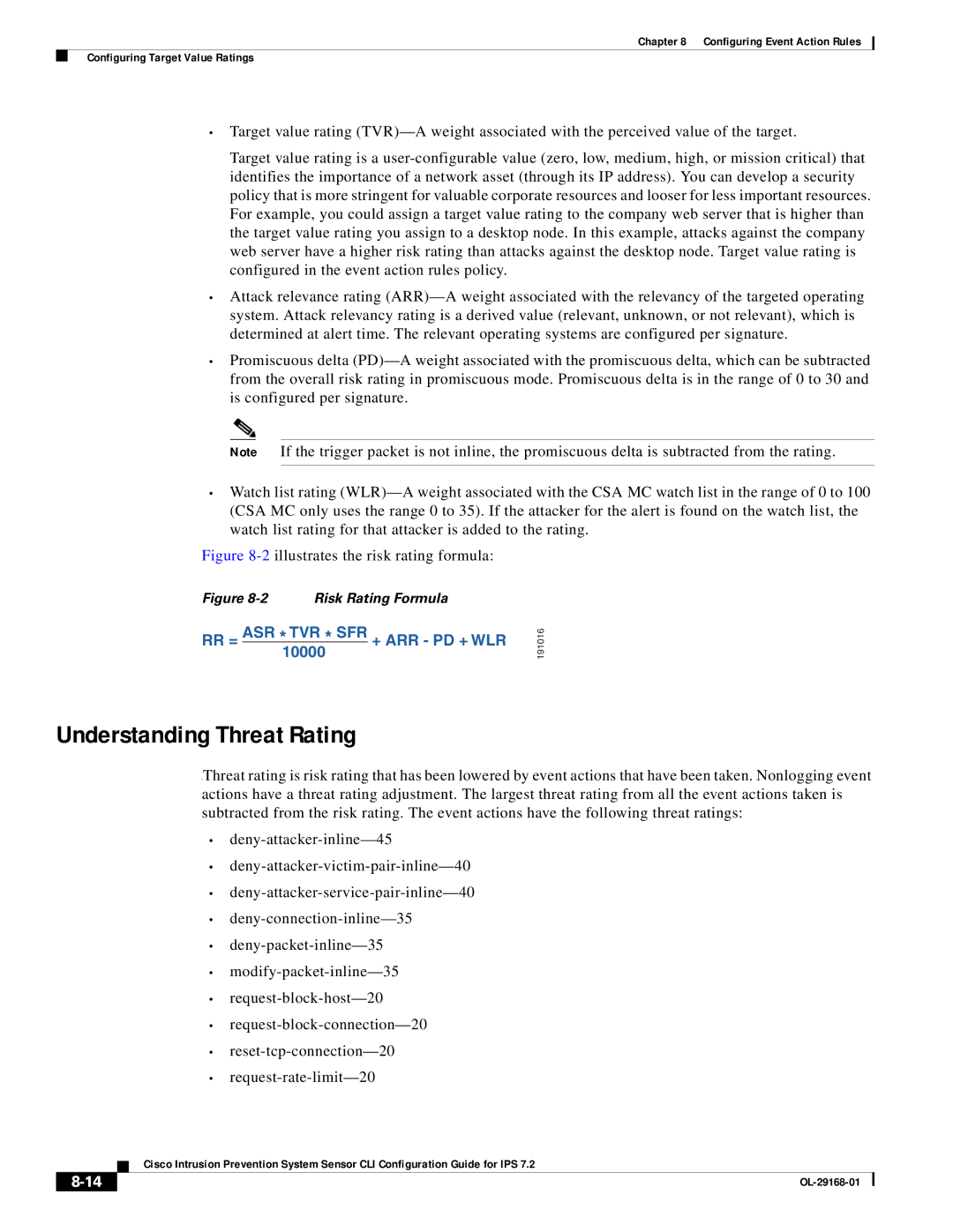 Cisco Systems IPS4510K9 manual Understanding Threat Rating, 2illustrates the risk rating formula 