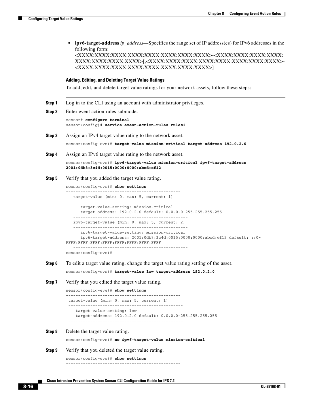 Cisco Systems IPS4510K9 manual Adding, Editing, and Deleting Target Value Ratings 