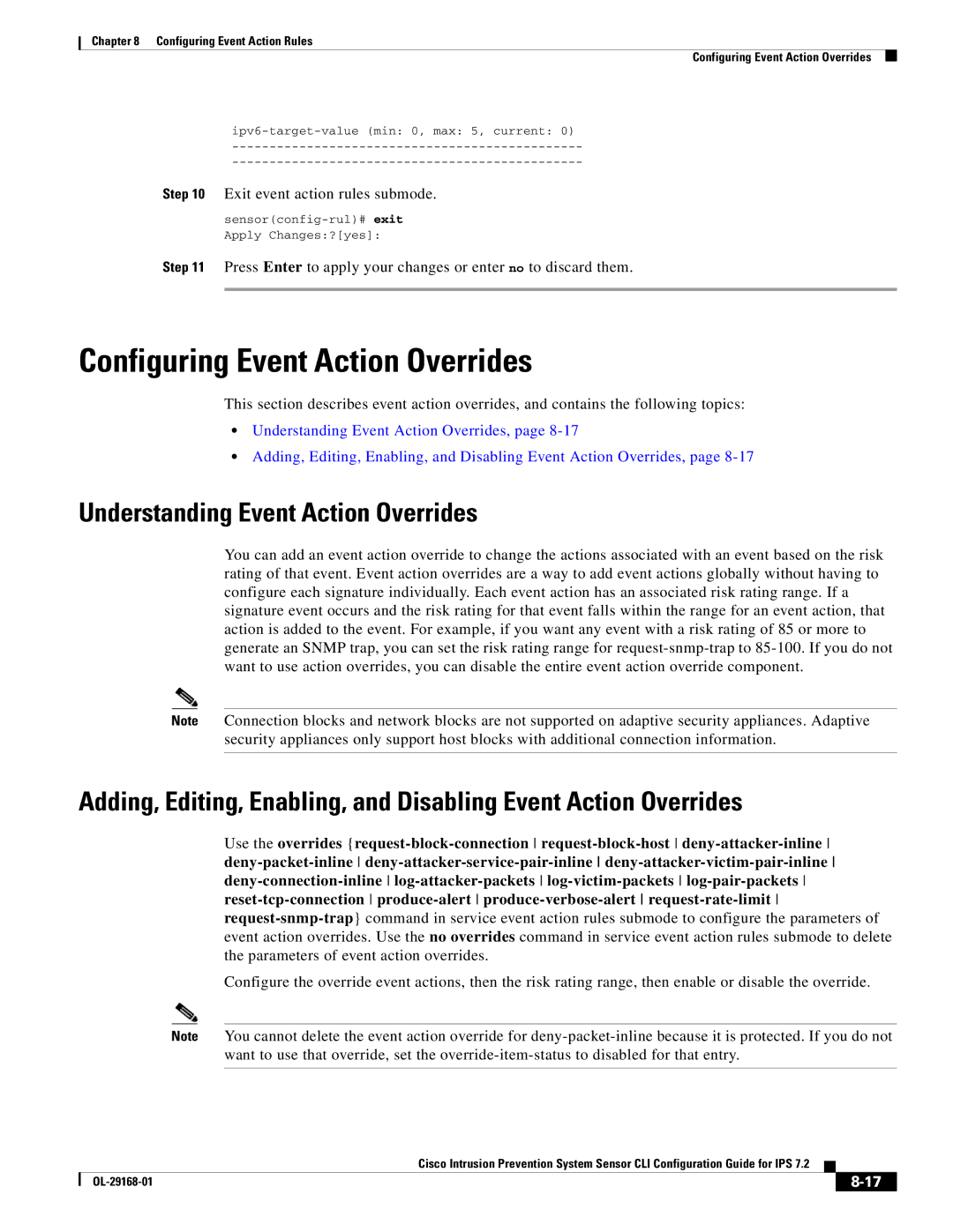 Cisco Systems IPS4510K9 manual Configuring Event Action Overrides, Understanding Event Action Overrides 