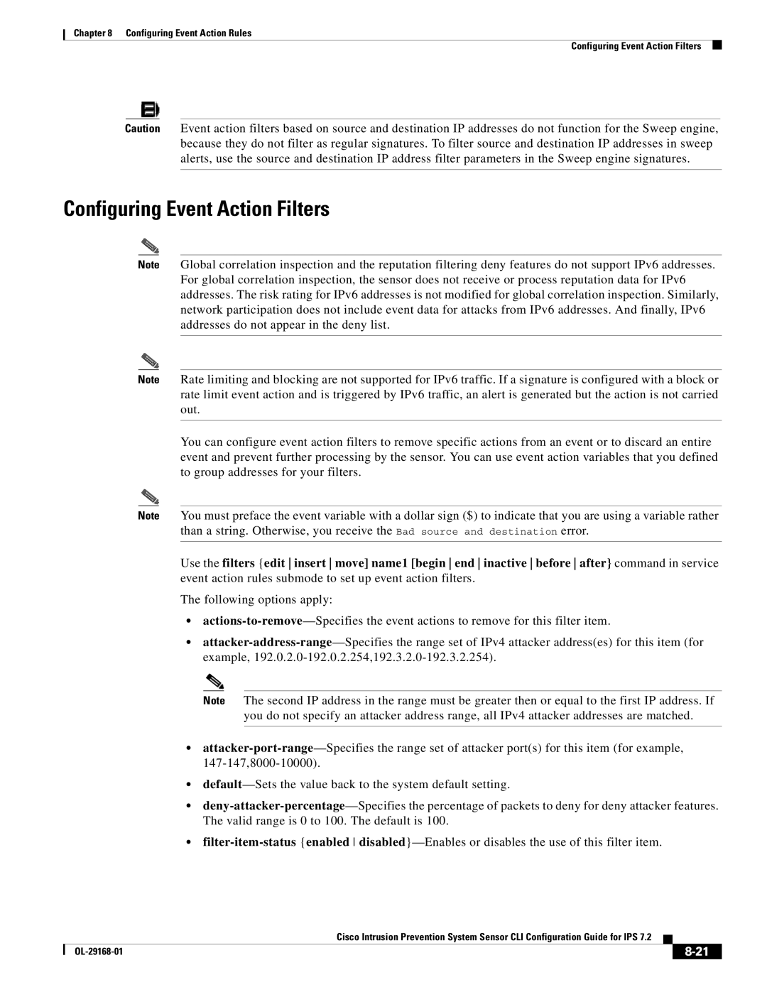 Cisco Systems IPS4510K9 manual Configuring Event Action Filters 