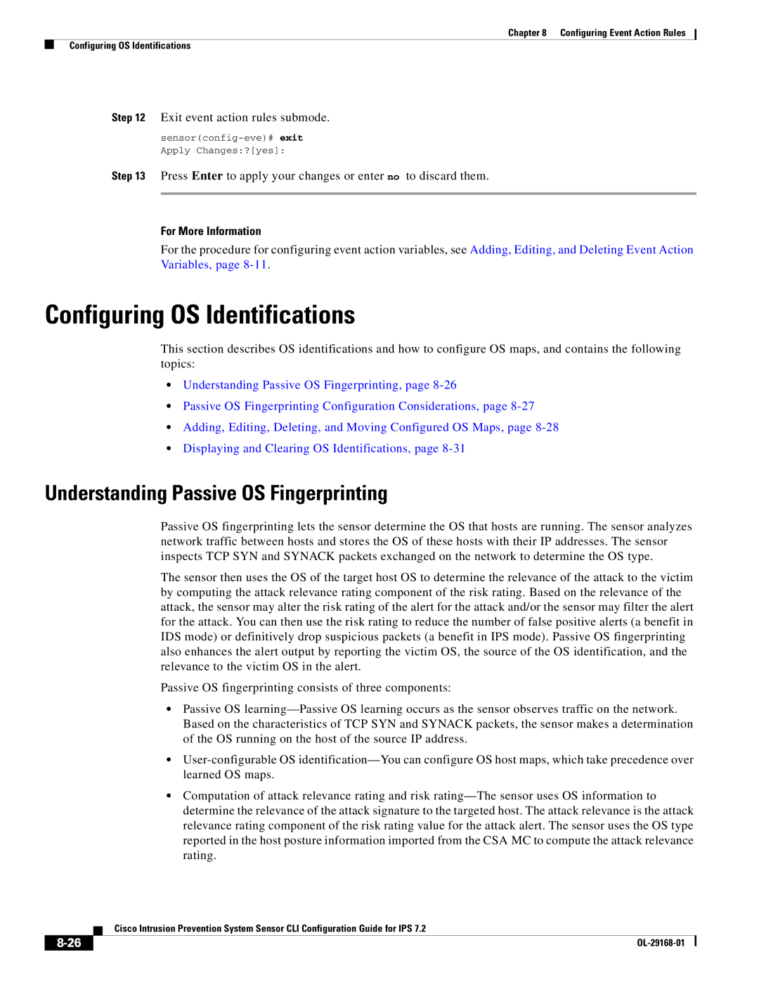 Cisco Systems IPS4510K9 manual Configuring OS Identifications, Understanding Passive OS Fingerprinting 