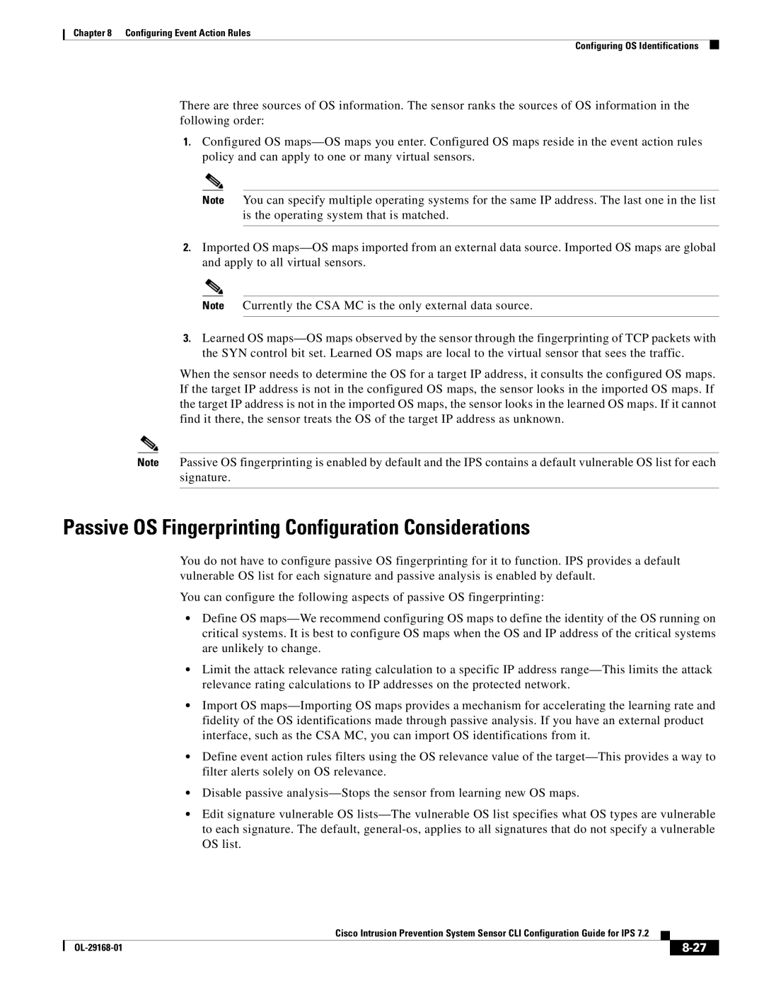 Cisco Systems IPS4510K9 manual Passive OS Fingerprinting Configuration Considerations 