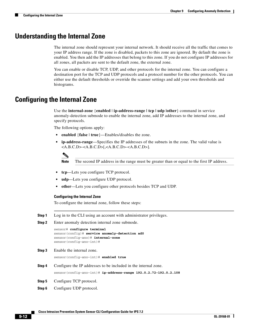 Cisco Systems IPS4510K9 manual Understanding the Internal Zone, Configuring the Internal Zone, Enable the internal zone 