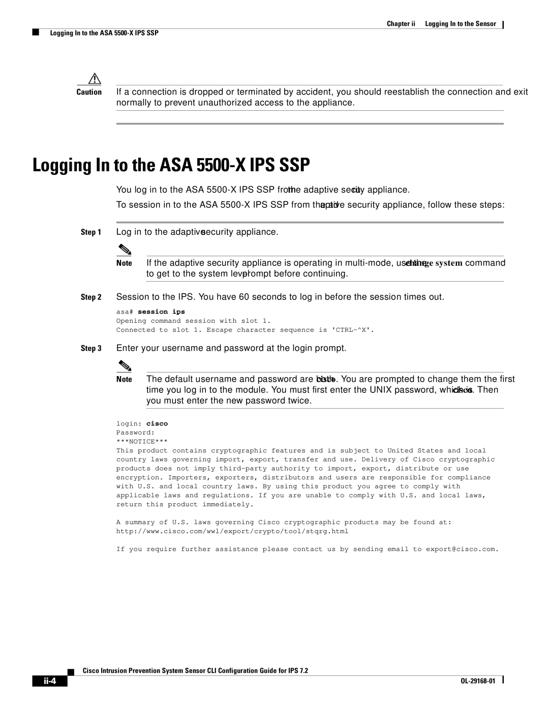 Cisco Systems IPS4510K9 manual Logging In to the ASA 5500-X IPS SSP, Ii-4, Asa# session ips 