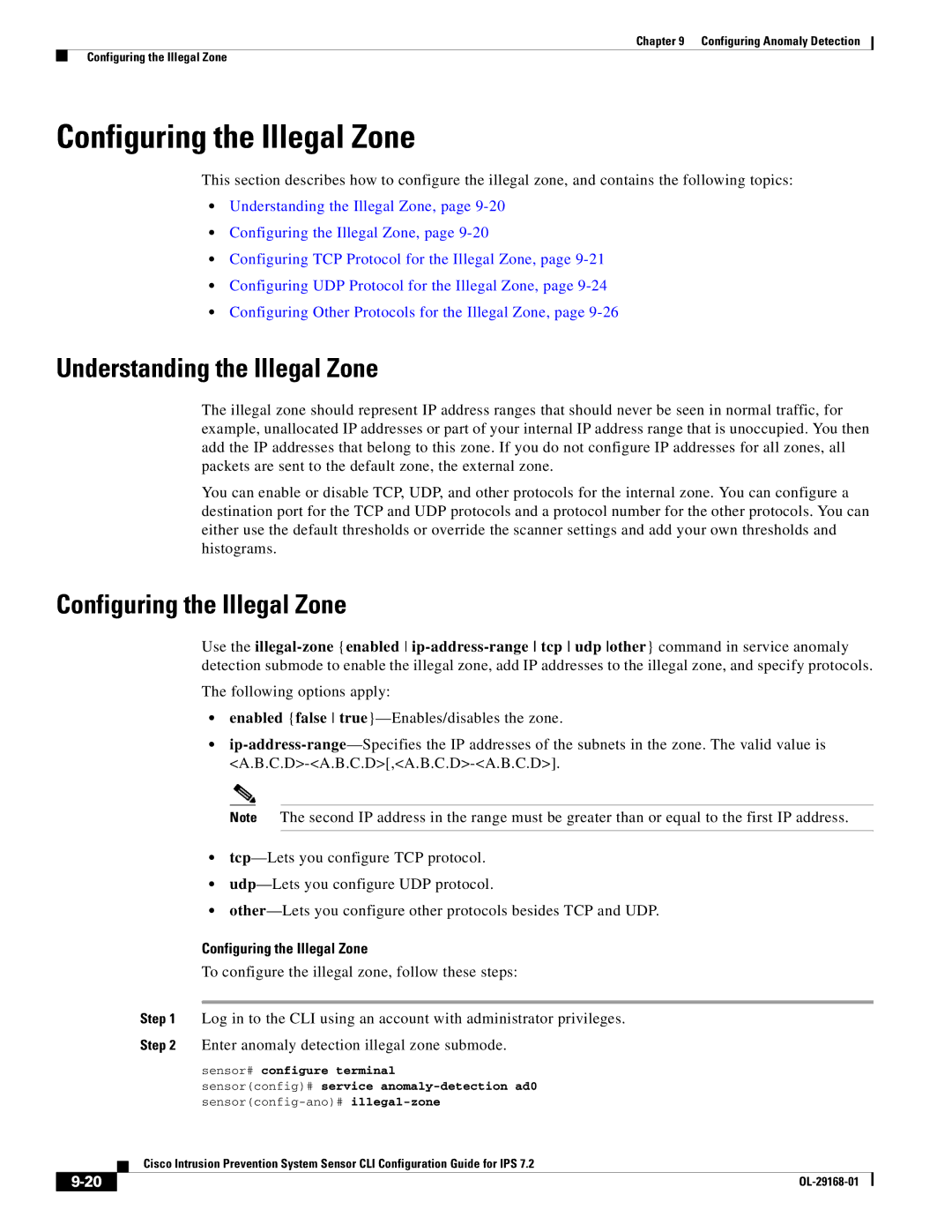 Cisco Systems IPS4510K9 manual Configuring the Illegal Zone, Understanding the Illegal Zone 