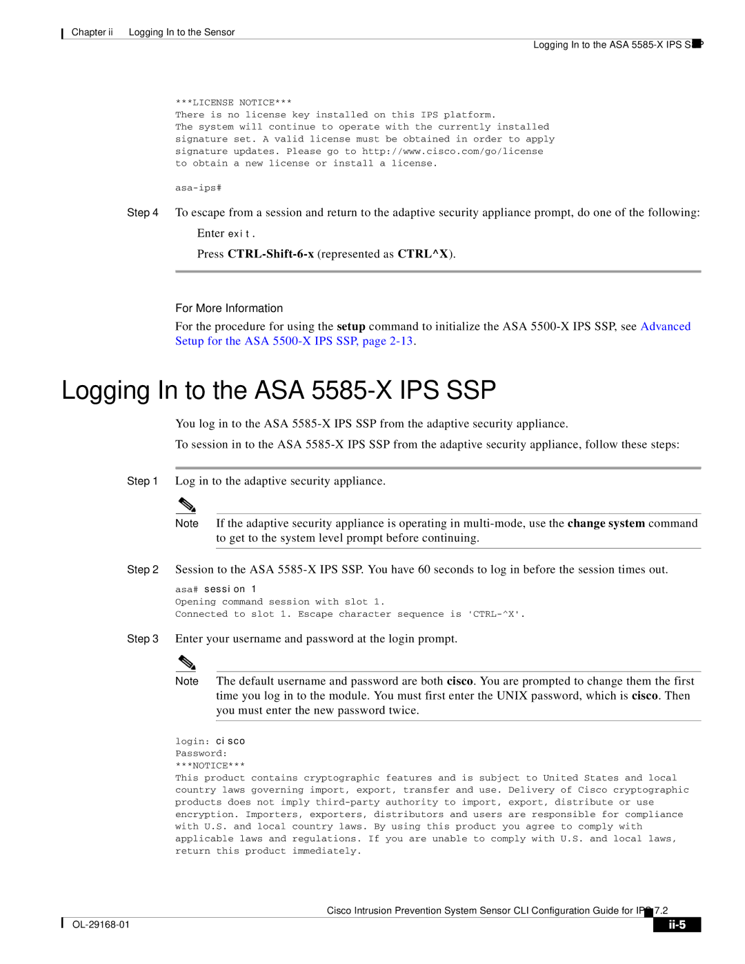 Cisco Systems IPS4510K9 manual Logging In to the ASA 5585-X IPS SSP, Ii-5, Asa# session 