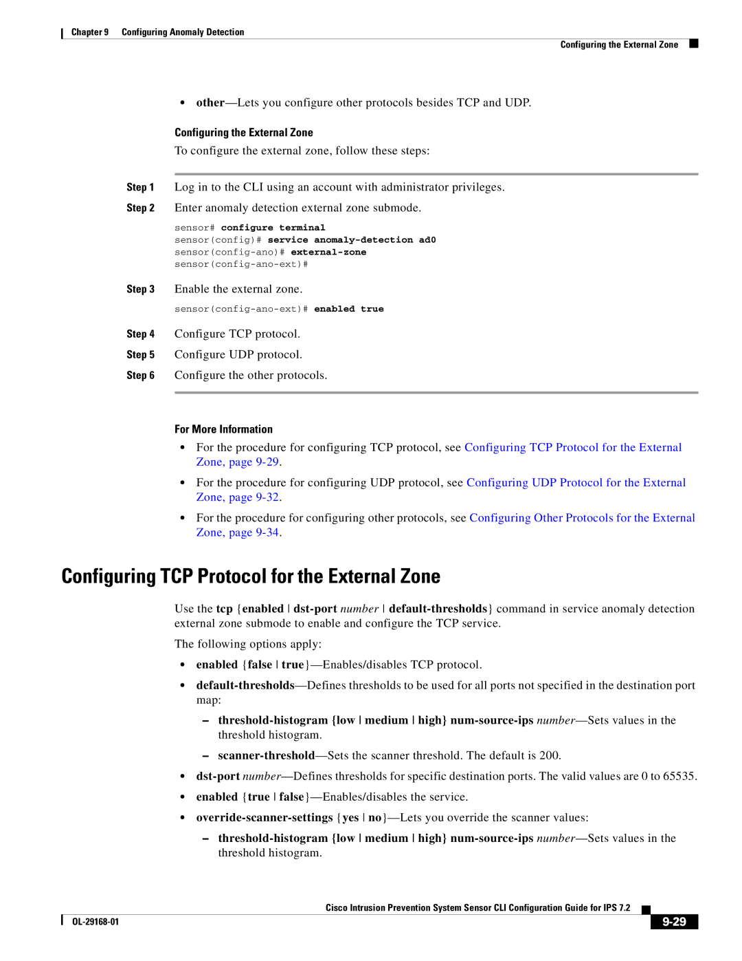 Cisco Systems IPS4510K9 manual Configuring TCP Protocol for the External Zone, Configuring the External Zone 