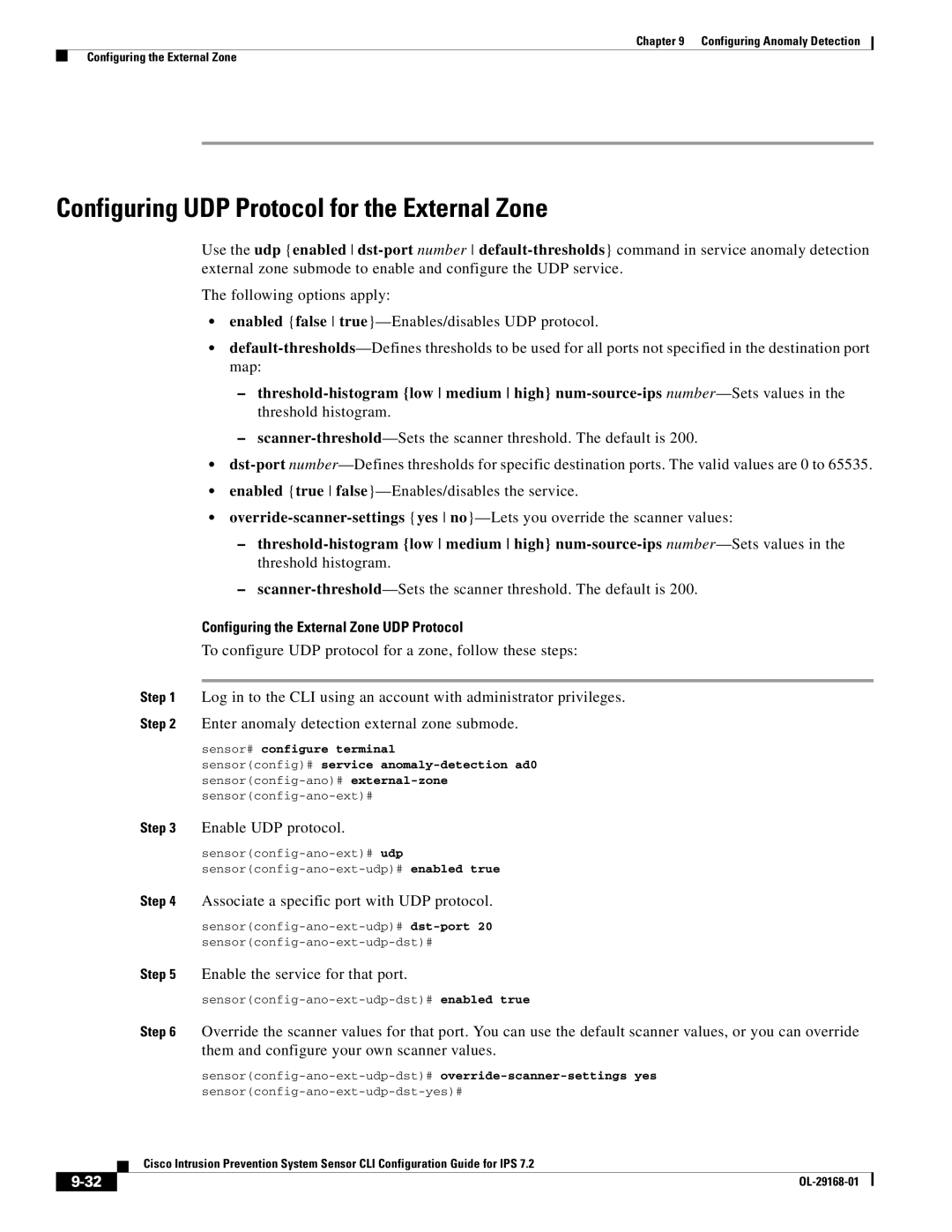 Cisco Systems IPS4510K9 manual Configuring UDP Protocol for the External Zone, Configuring the External Zone UDP Protocol 