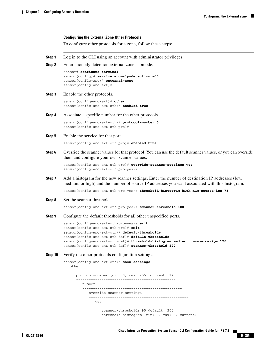 Cisco Systems IPS4510K9 manual Configuring the External Zone Other Protocols 