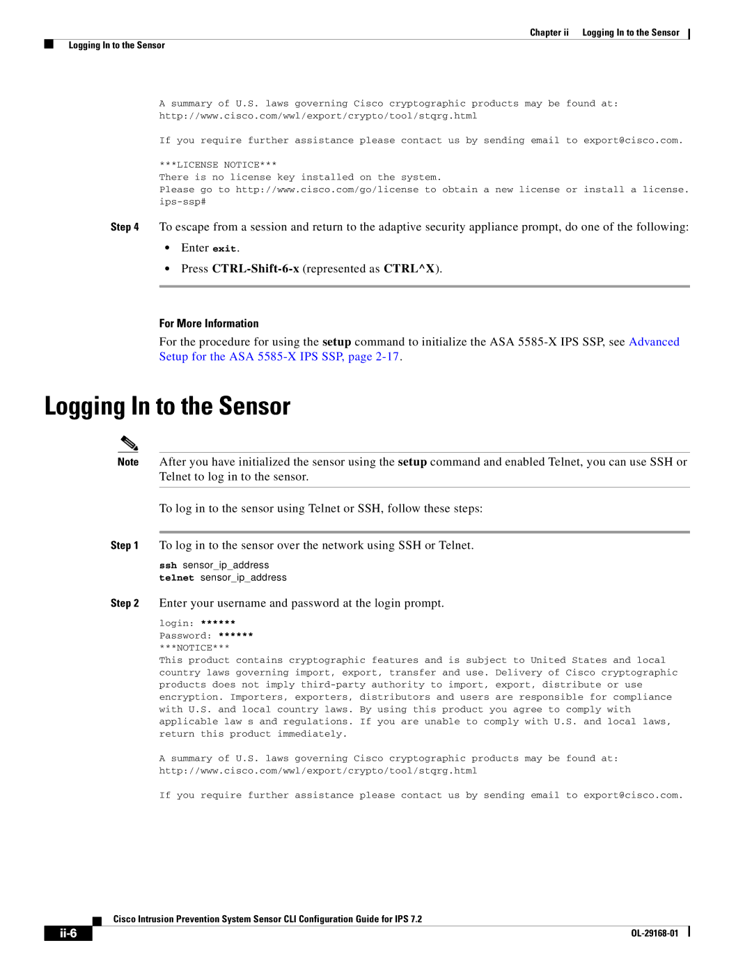 Cisco Systems IPS4510K9 manual Logging In to the Sensor, Ii-6 