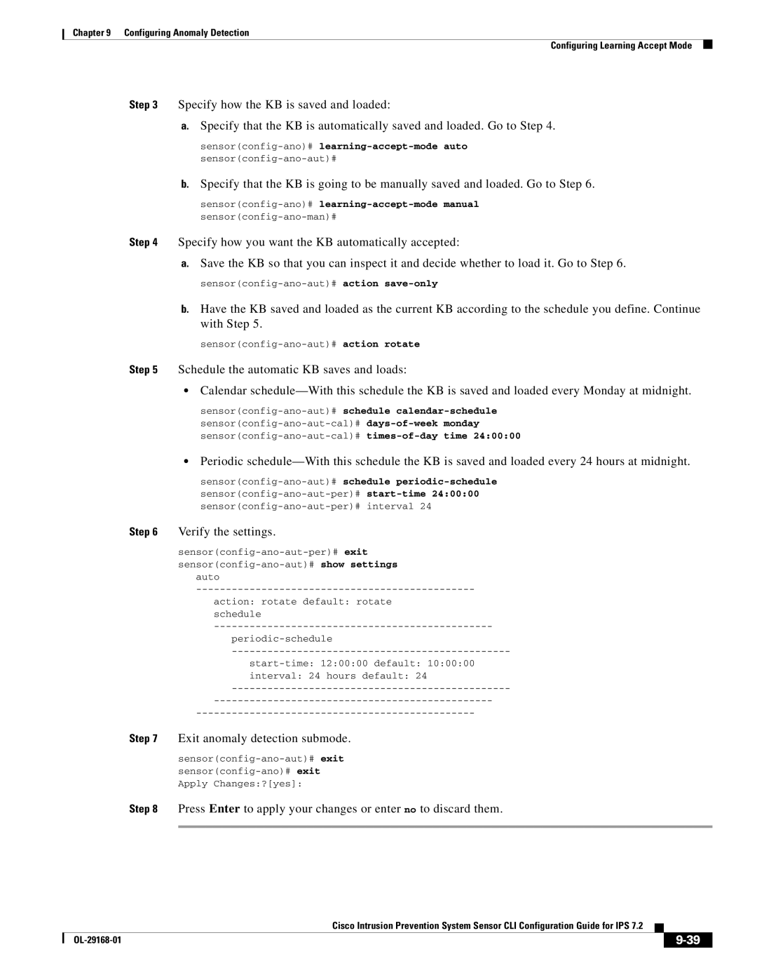 Cisco Systems IPS4510K9 Sensorconfig-ano#learning-accept-mode auto, Sensorconfig-ano#learning-accept-mode manual 