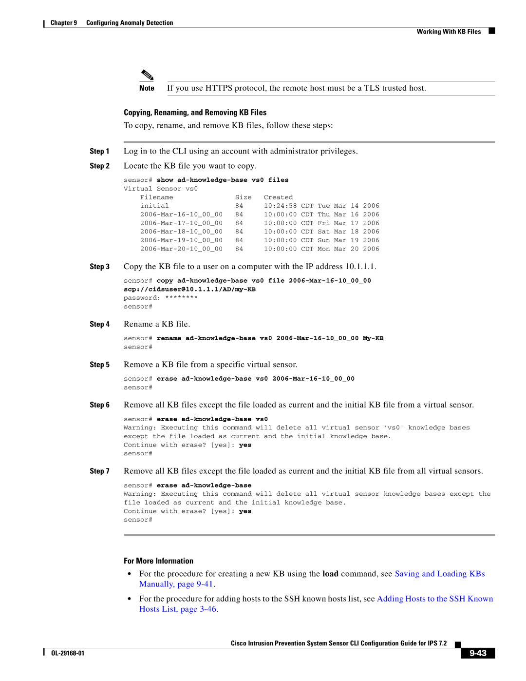 Cisco Systems IPS4510K9 manual Copying, Renaming, and Removing KB Files, Rename a KB file 