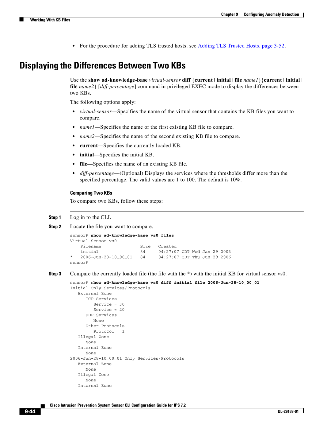 Cisco Systems IPS4510K9 Displaying the Differences Between Two KBs, Comparing Two KBs, Locate the file you want to compare 