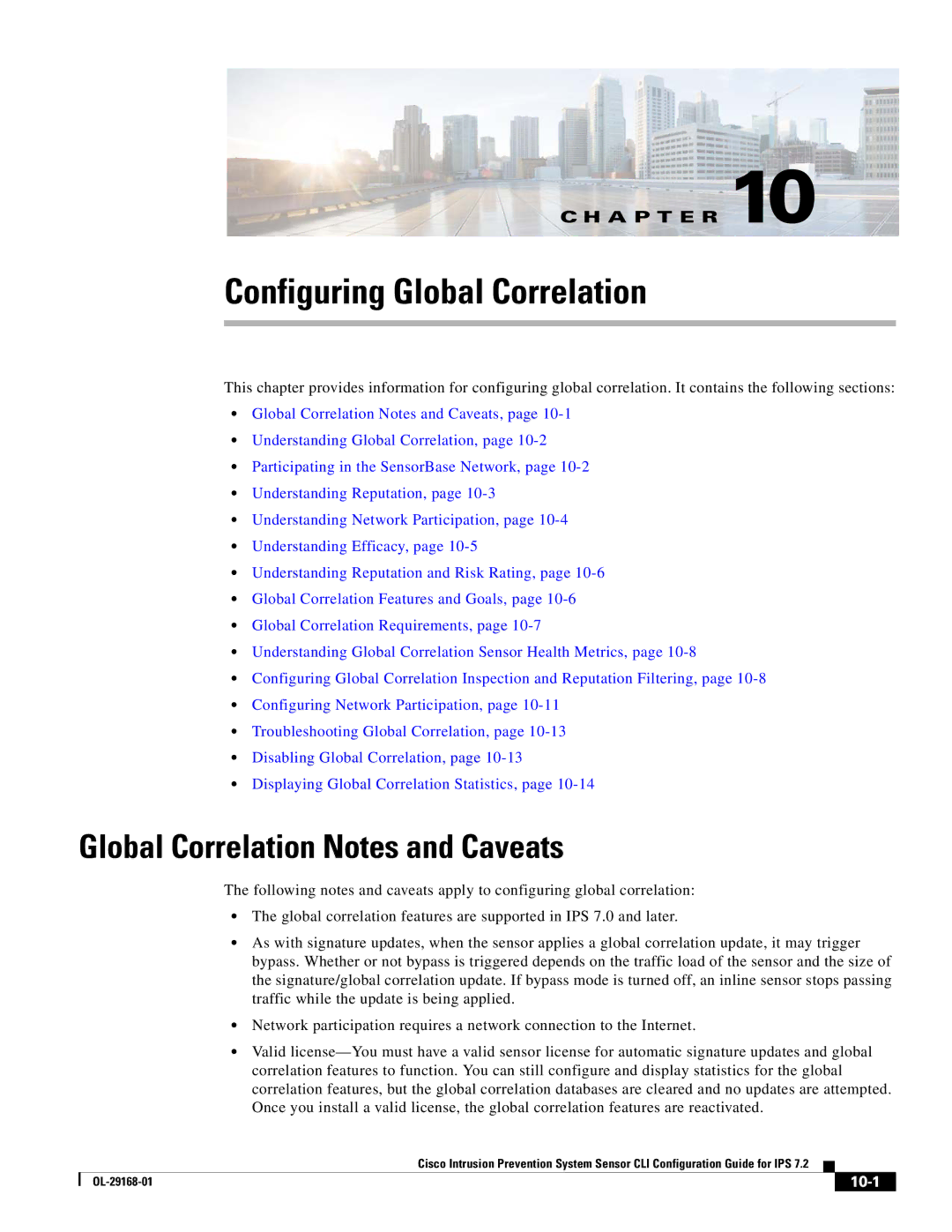 Cisco Systems IPS4510K9 manual Global Correlation Notes and Caveats, 10-1 