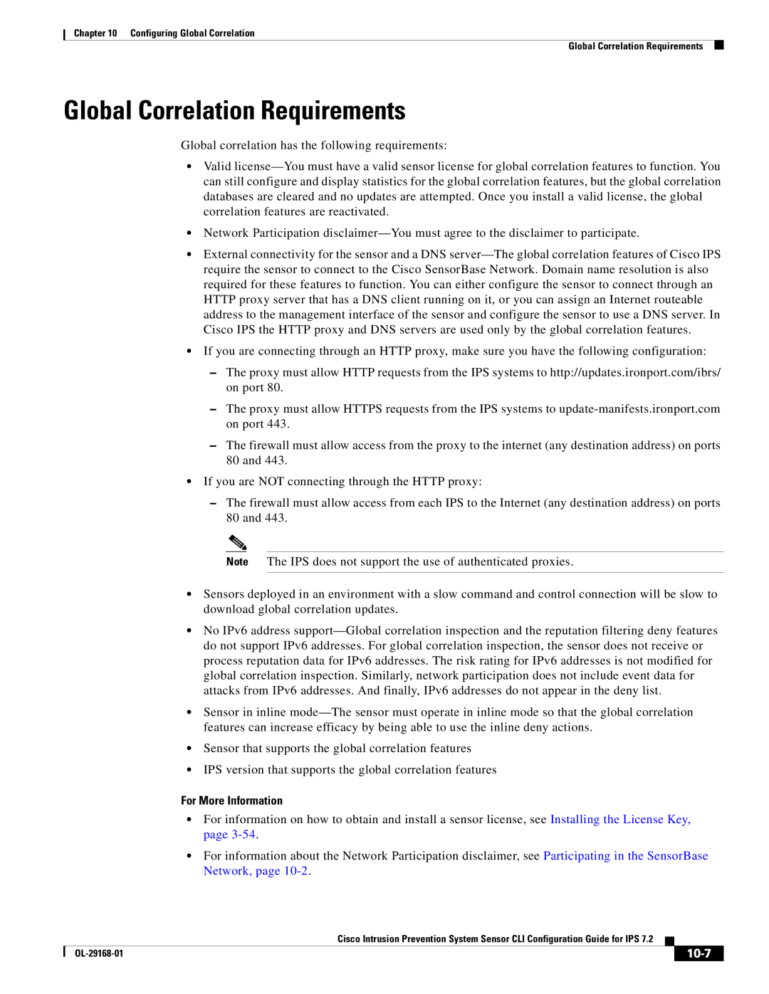 Cisco Systems IPS4510K9 manual Global Correlation Requirements, 10-7 