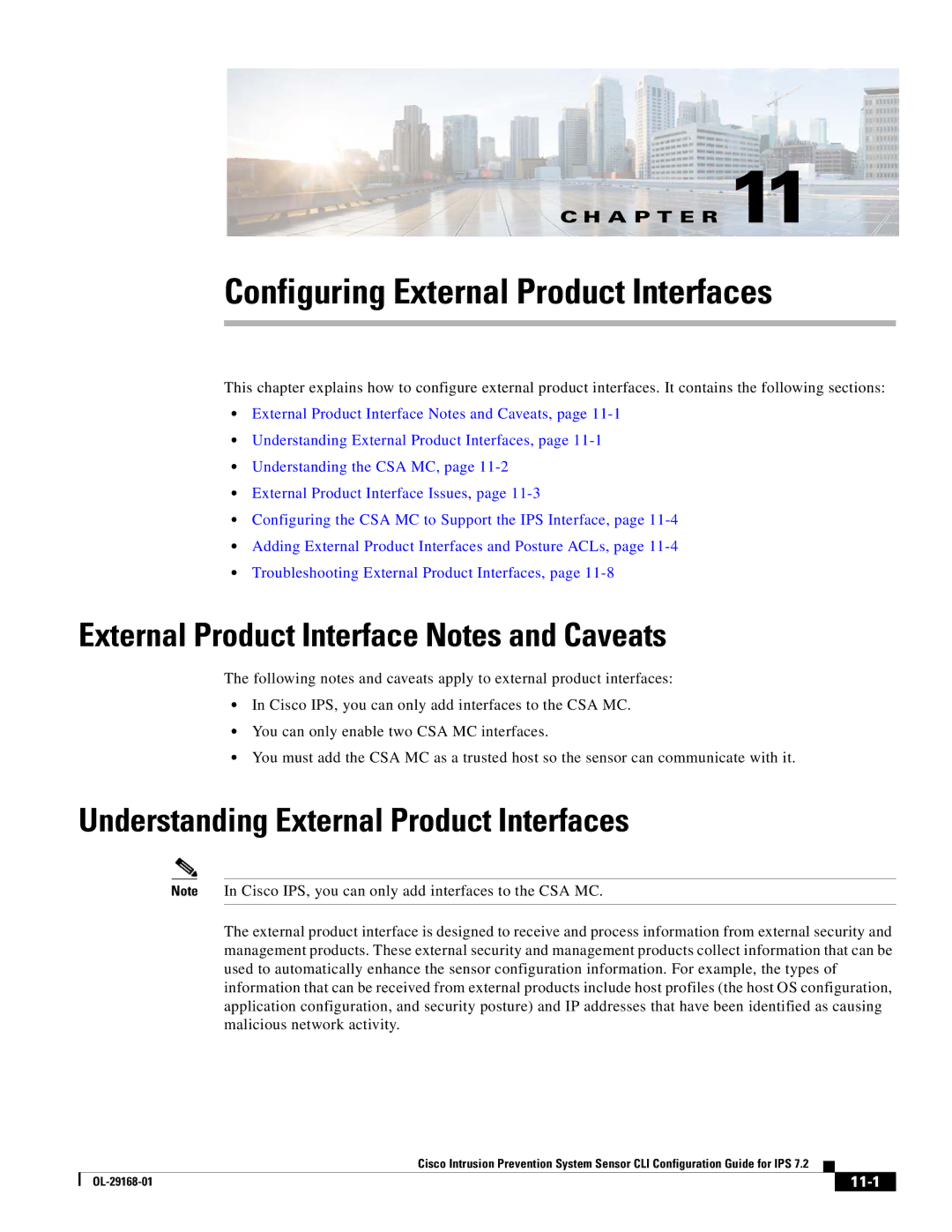 Cisco Systems IPS4510K9 External Product Interface Notes and Caveats, Understanding External Product Interfaces, 11-1 