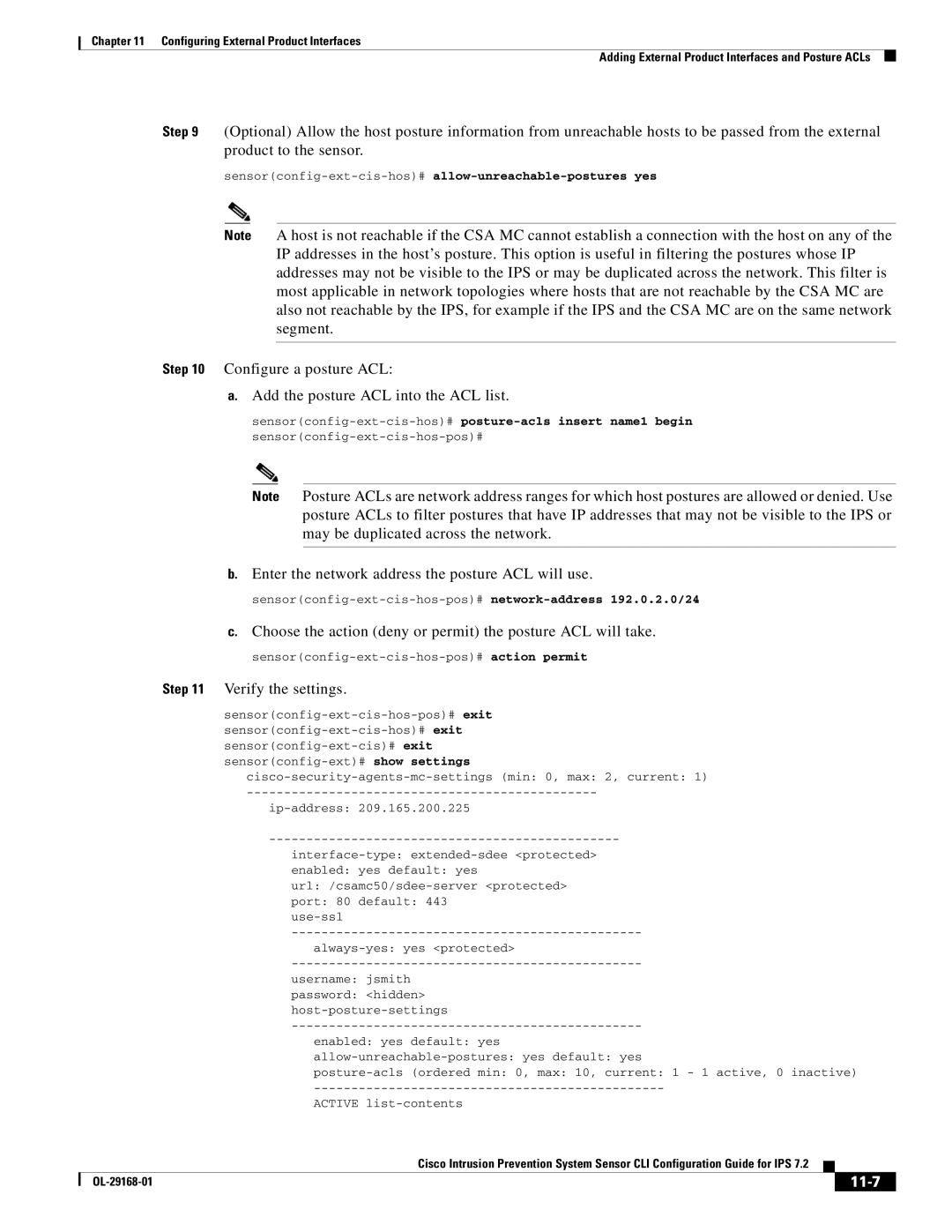 Cisco Systems IPS4510K9 manual Enter the network address the posture ACL will use, 11-7 