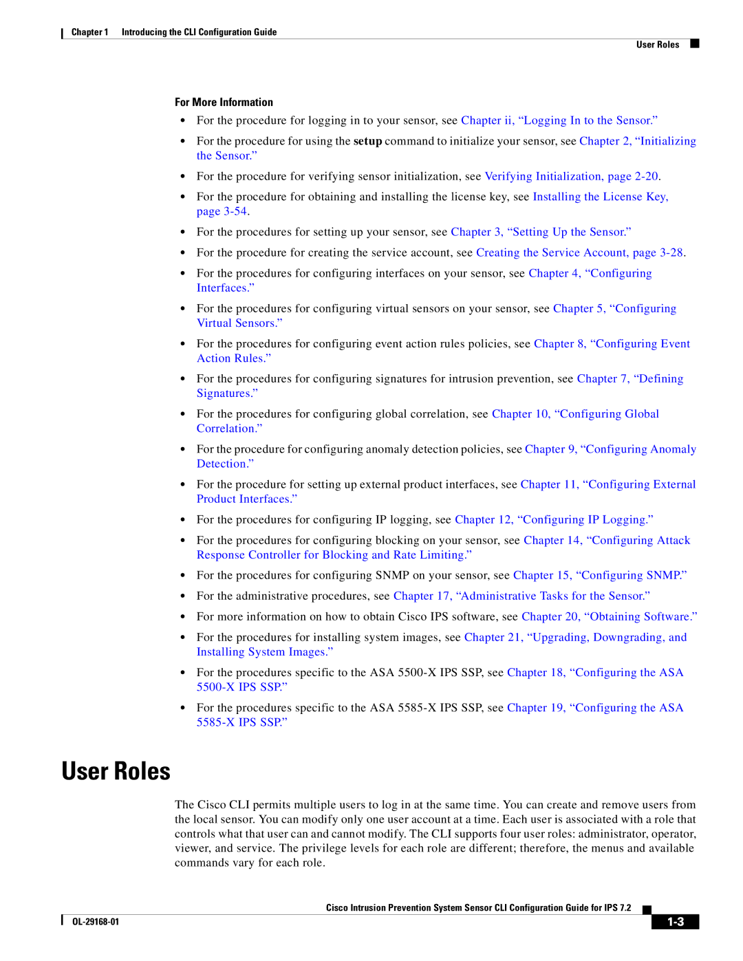 Cisco Systems IPS4510K9 manual User Roles, For More Information 