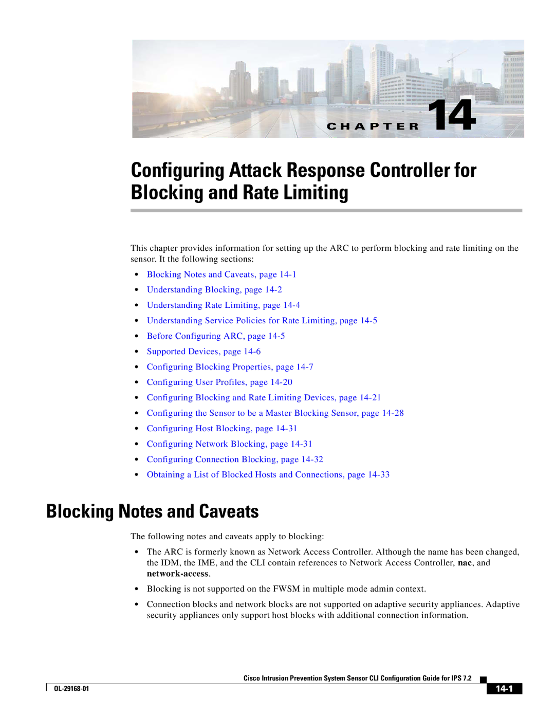 Cisco Systems IPS4510K9 manual Blocking Notes and Caveats, 14-1 