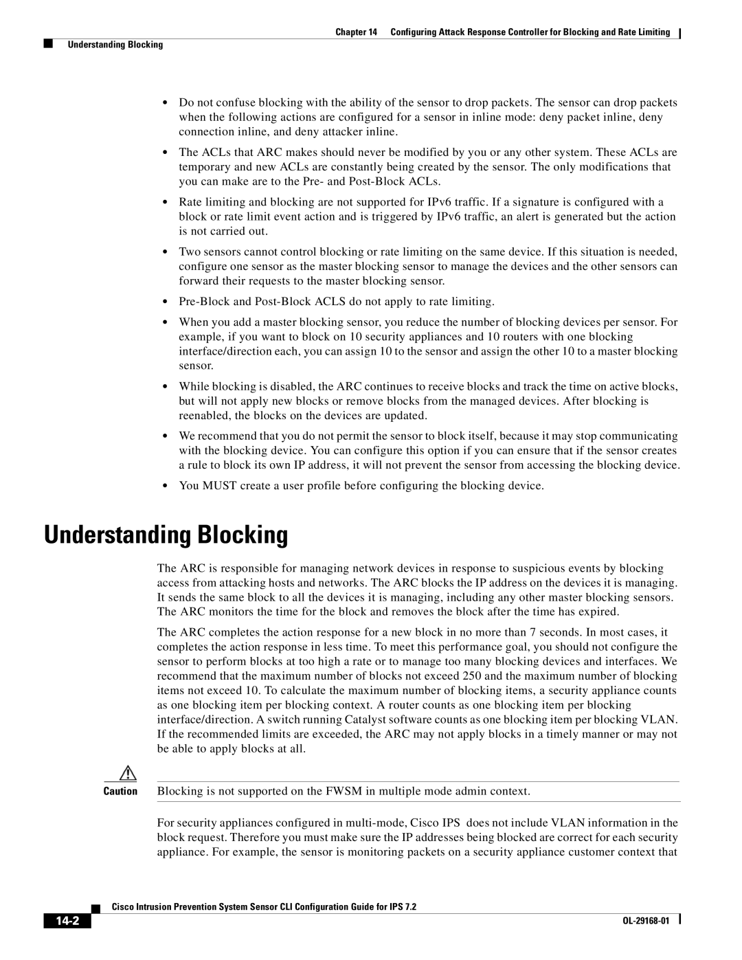 Cisco Systems IPS4510K9 manual Understanding Blocking, 14-2 