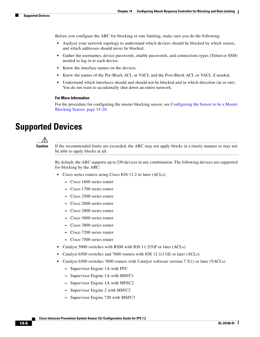 Cisco Systems IPS4510K9 manual Supported Devices, 14-6 