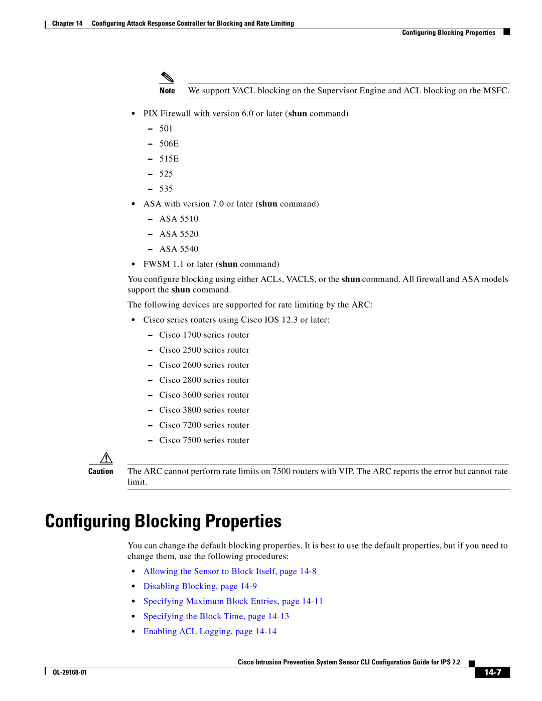 Cisco Systems IPS4510K9 manual Configuring Blocking Properties, 14-7 