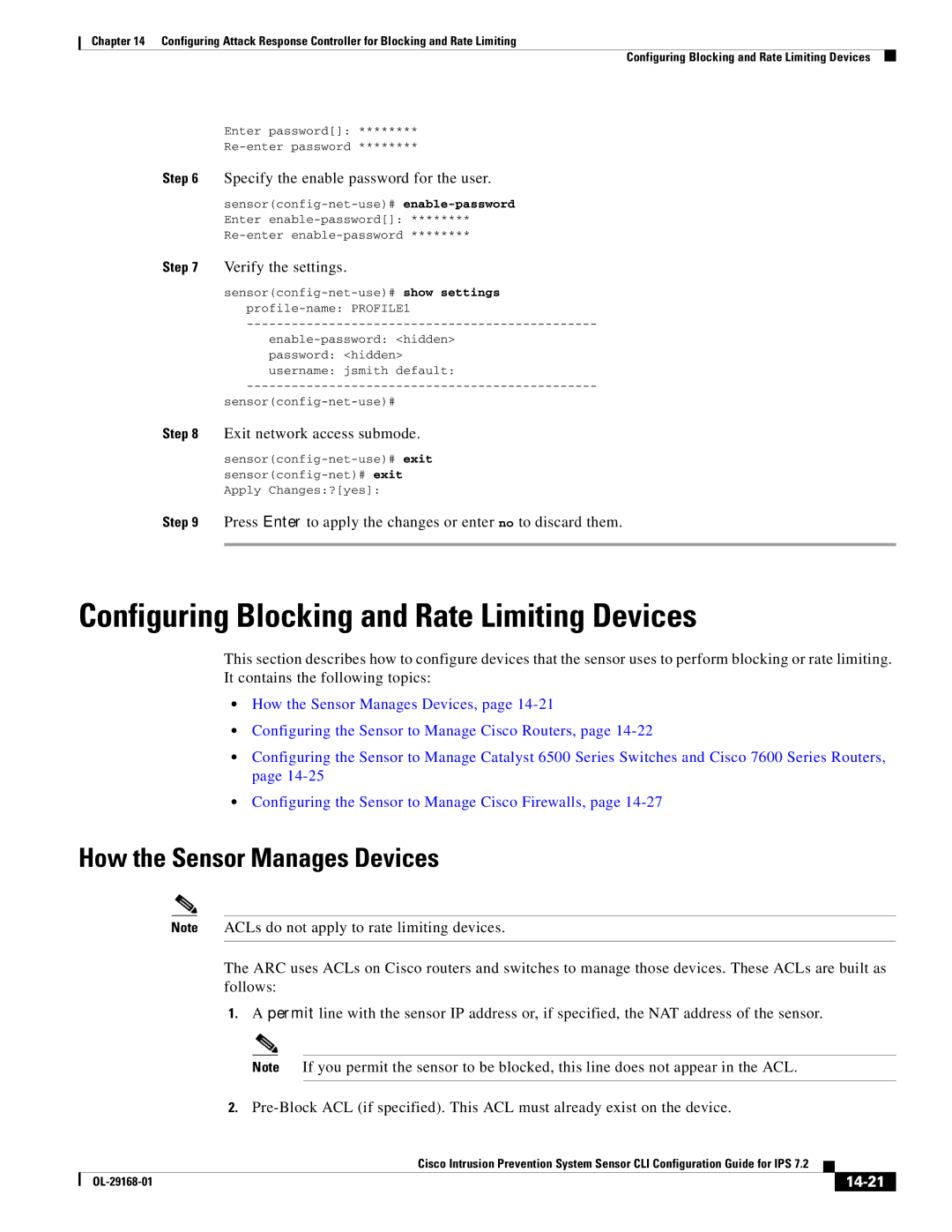 Cisco Systems IPS4510K9 manual Configuring Blocking and Rate Limiting Devices, How the Sensor Manages Devices, 14-21 