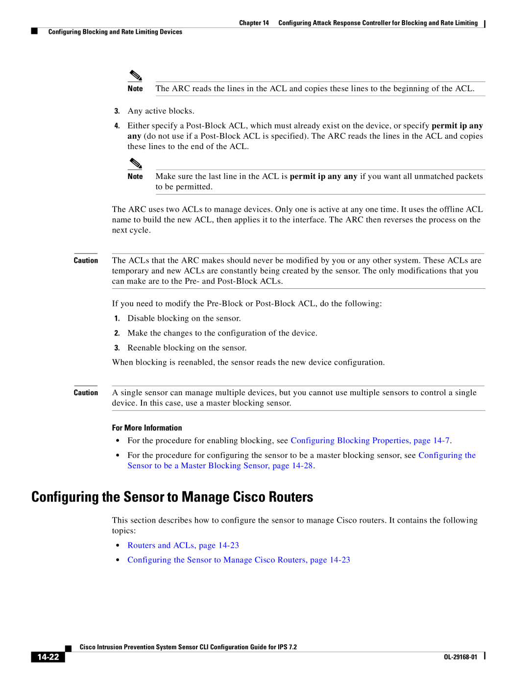 Cisco Systems IPS4510K9 manual Configuring the Sensor to Manage Cisco Routers, 14-22 