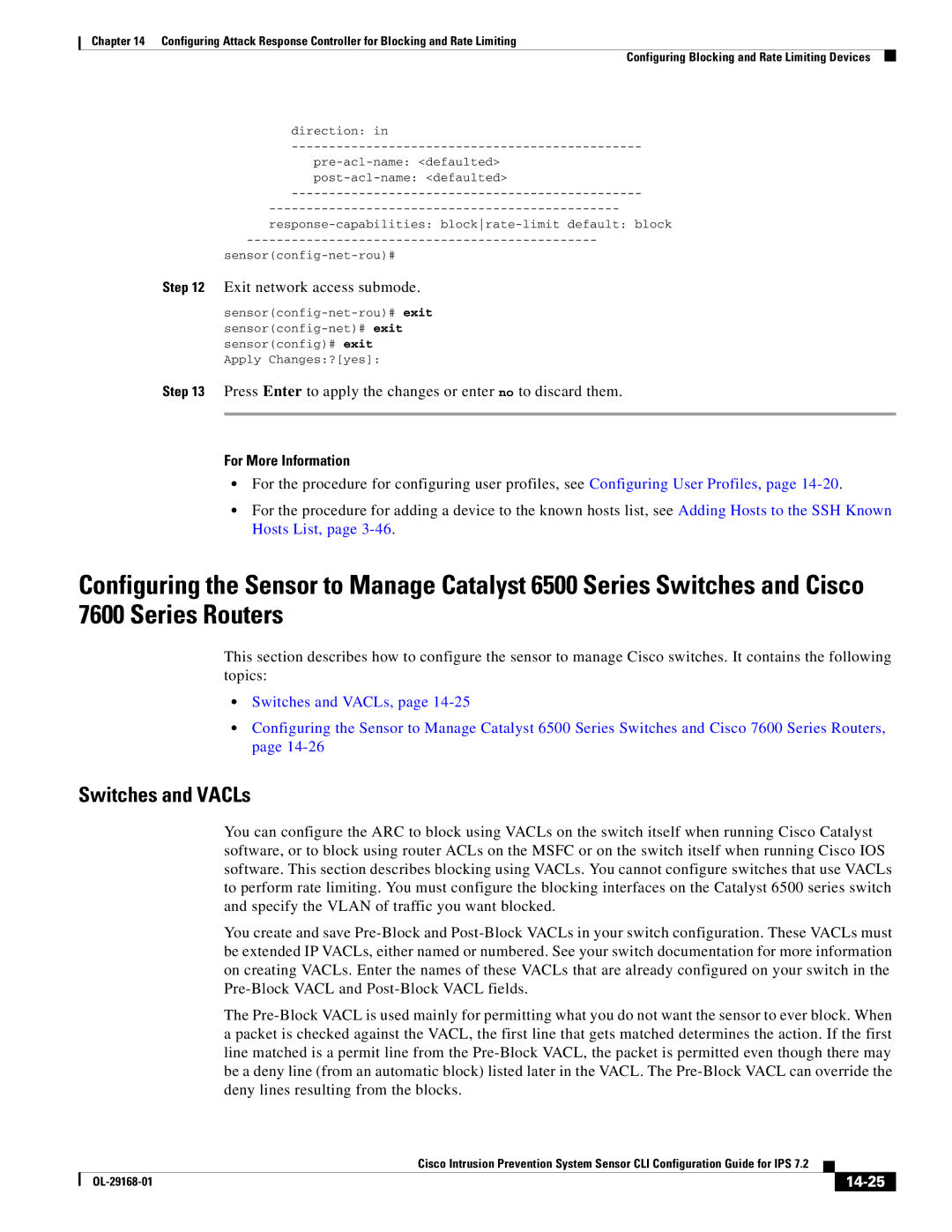 Cisco Systems IPS4510K9 manual Switches and VACLs, 14-25 