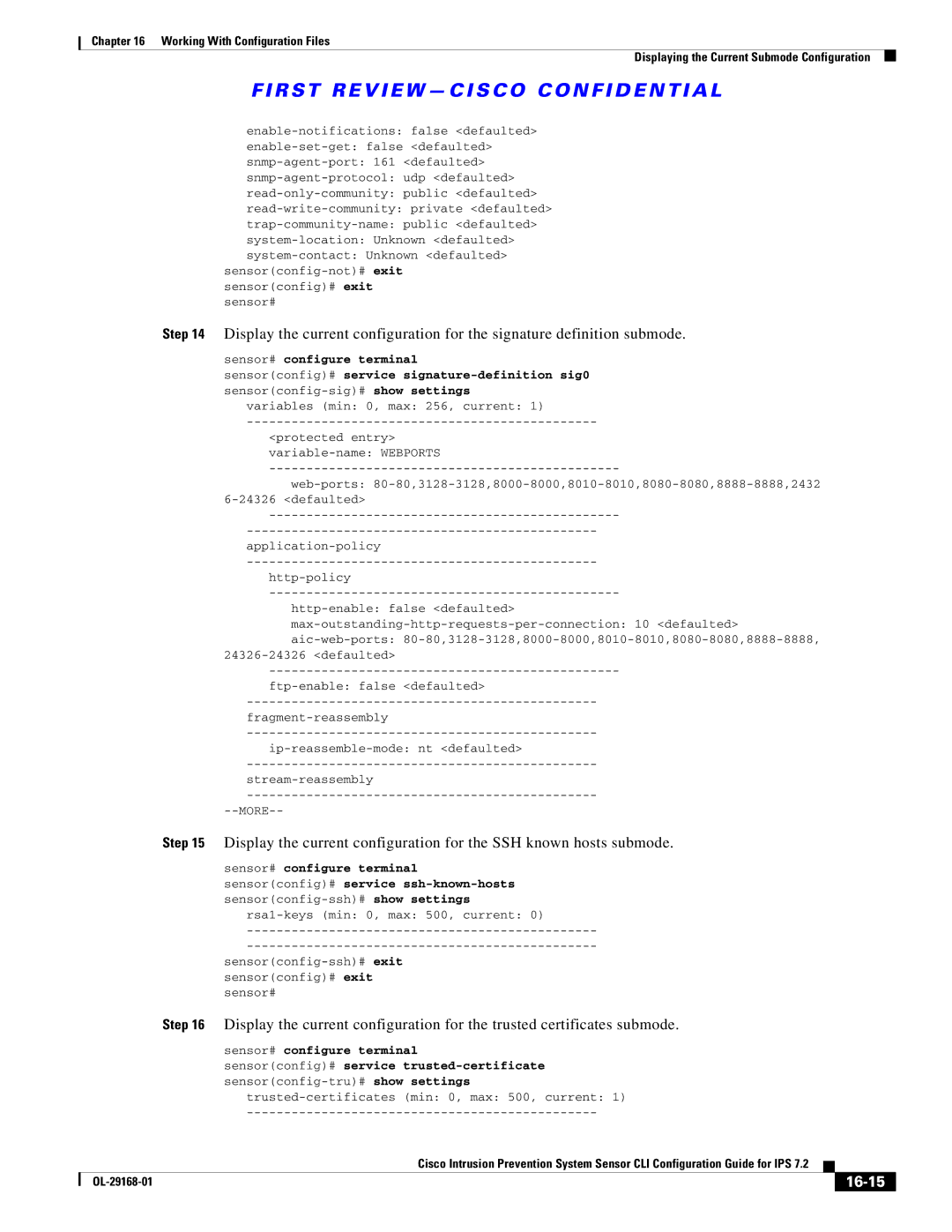 Cisco Systems IPS4510K9 manual 16-15, Sensorconfig# service trusted-certificate 