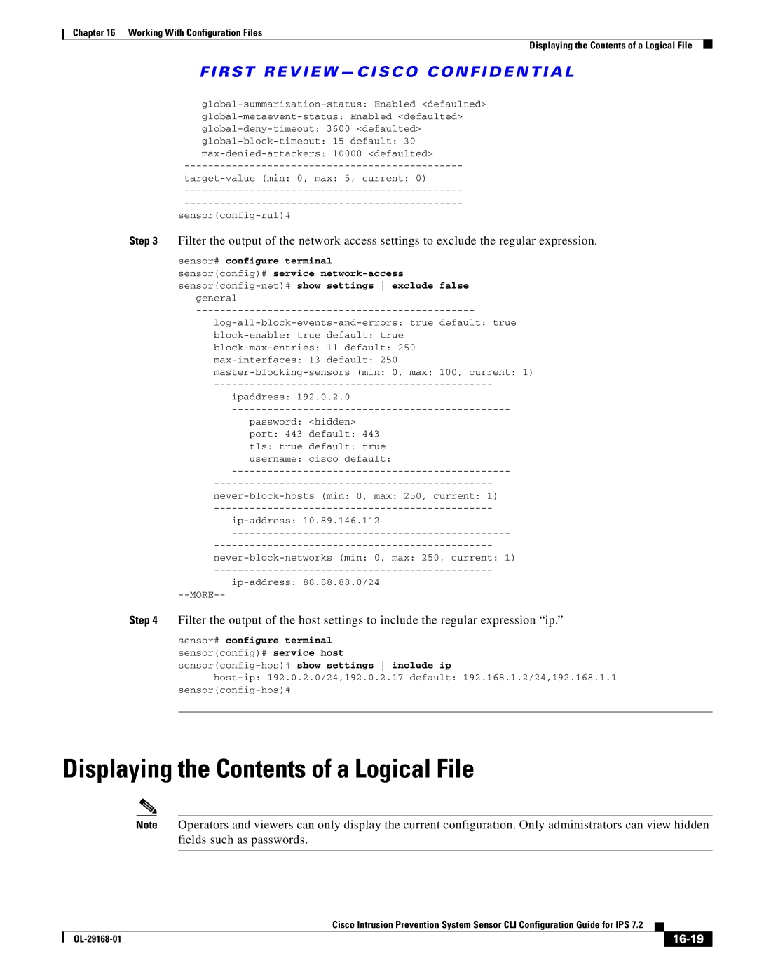 Cisco Systems IPS4510K9 manual Displaying the Contents of a Logical File 