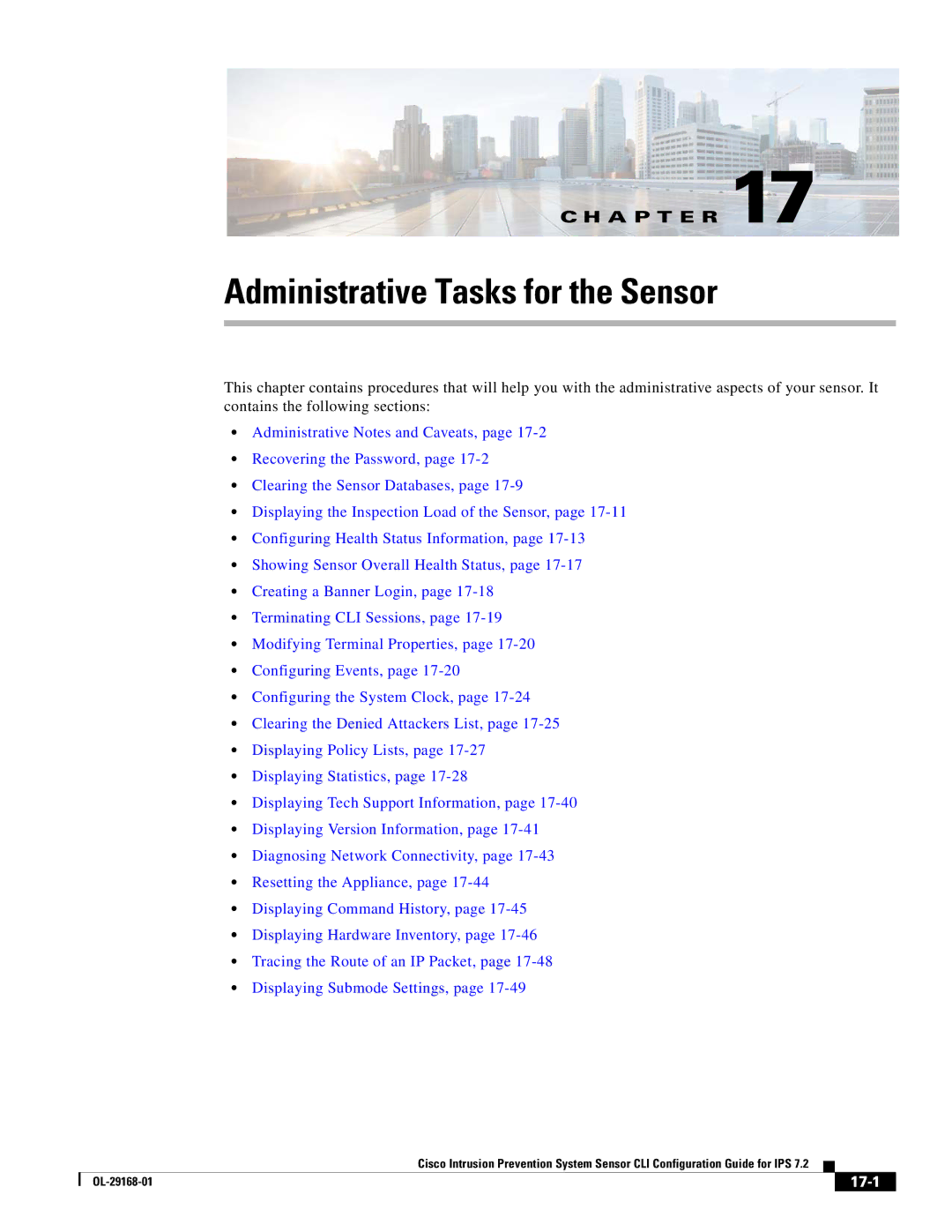 Cisco Systems IPS4510K9 manual Administrative Tasks for the Sensor, 17-1 