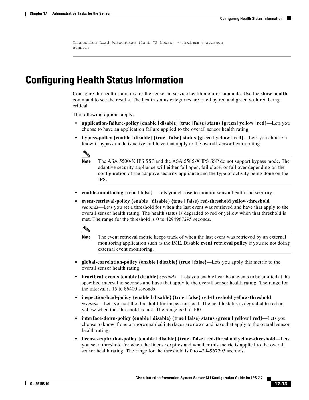 Cisco Systems IPS4510K9 manual Configuring Health Status Information, 17-13 