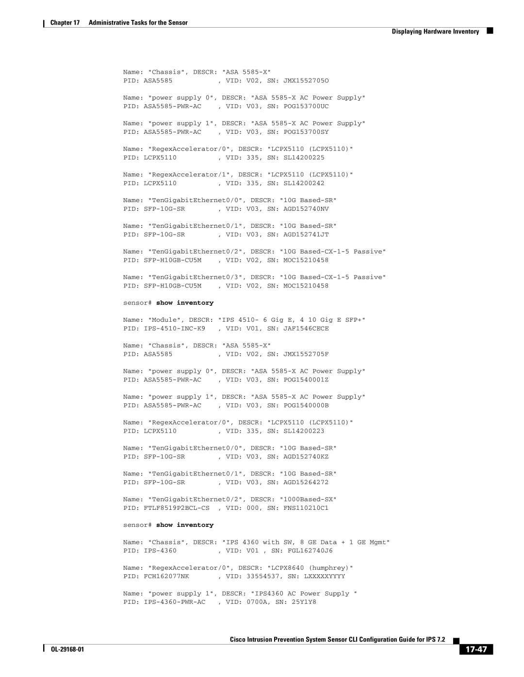 Cisco Systems IPS4510K9 manual 17-47, PID IPS-4360-PWR-AC 