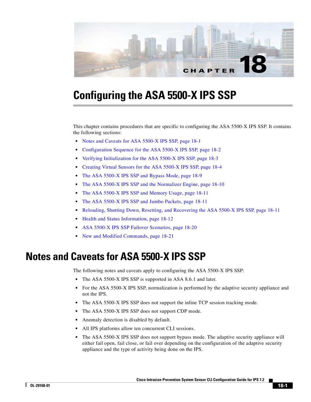 Cisco Systems IPS4510K9 manual Configuring the ASA 5500-X IPS SSP, 18-1 