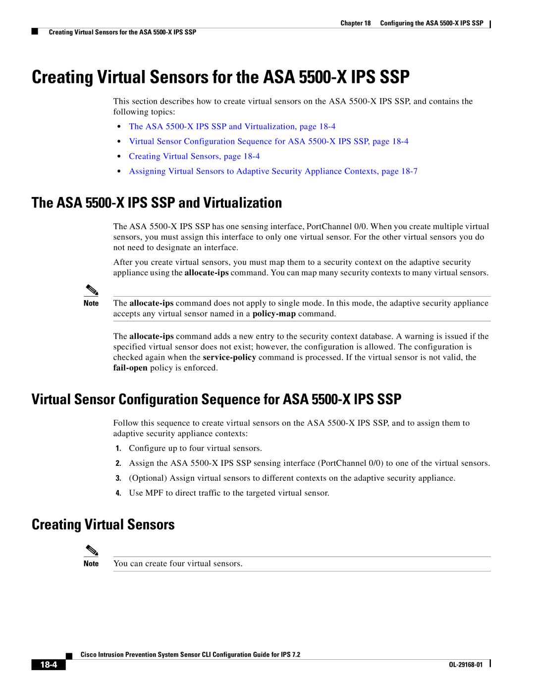 Cisco Systems IPS4510K9 Creating Virtual Sensors for the ASA 5500-X IPS SSP, ASA 5500-X IPS SSP and Virtualization, 18-4 