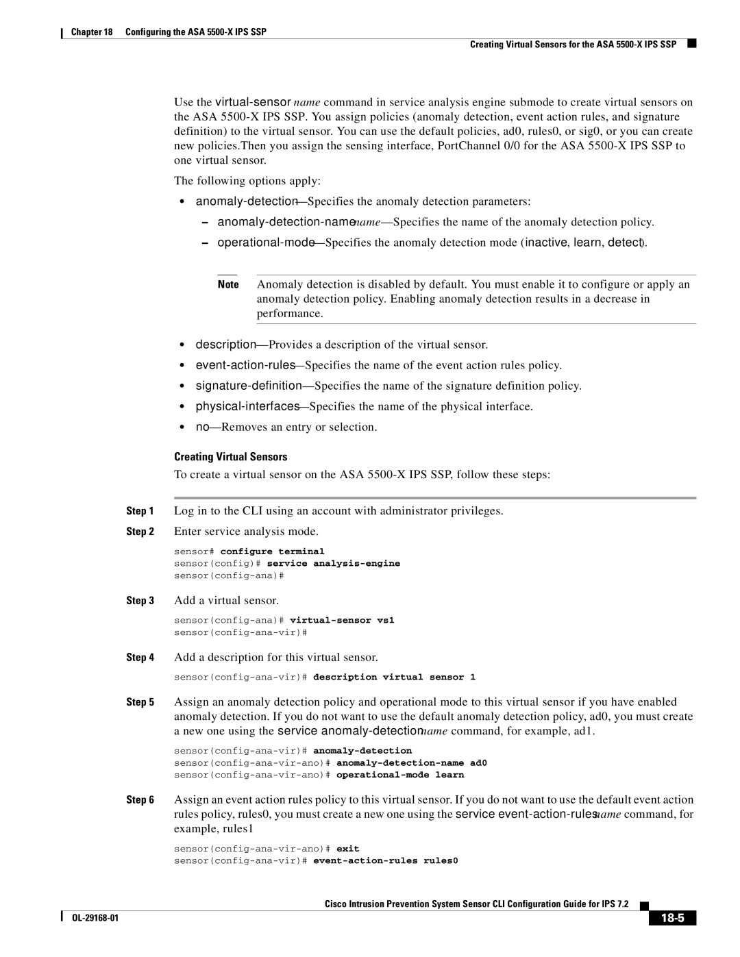 Cisco Systems IPS4510K9 manual Creating Virtual Sensors, 18-5 