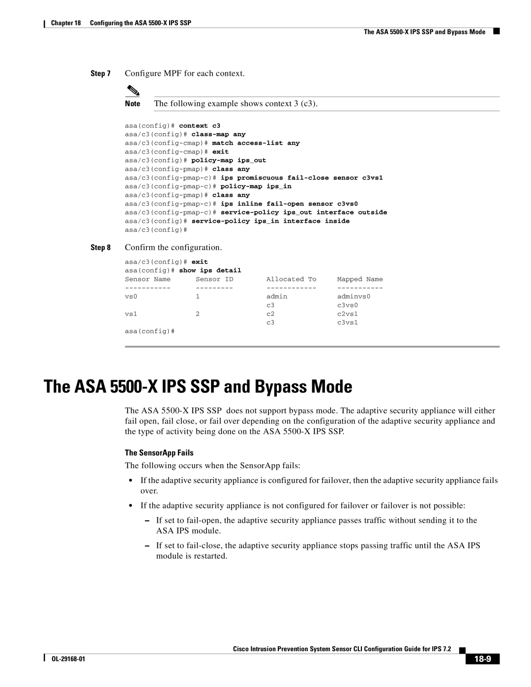 Cisco Systems IPS4510K9 ASA 5500-X IPS SSP and Bypass Mode, Configure MPF for each context, Confirm the configuration 