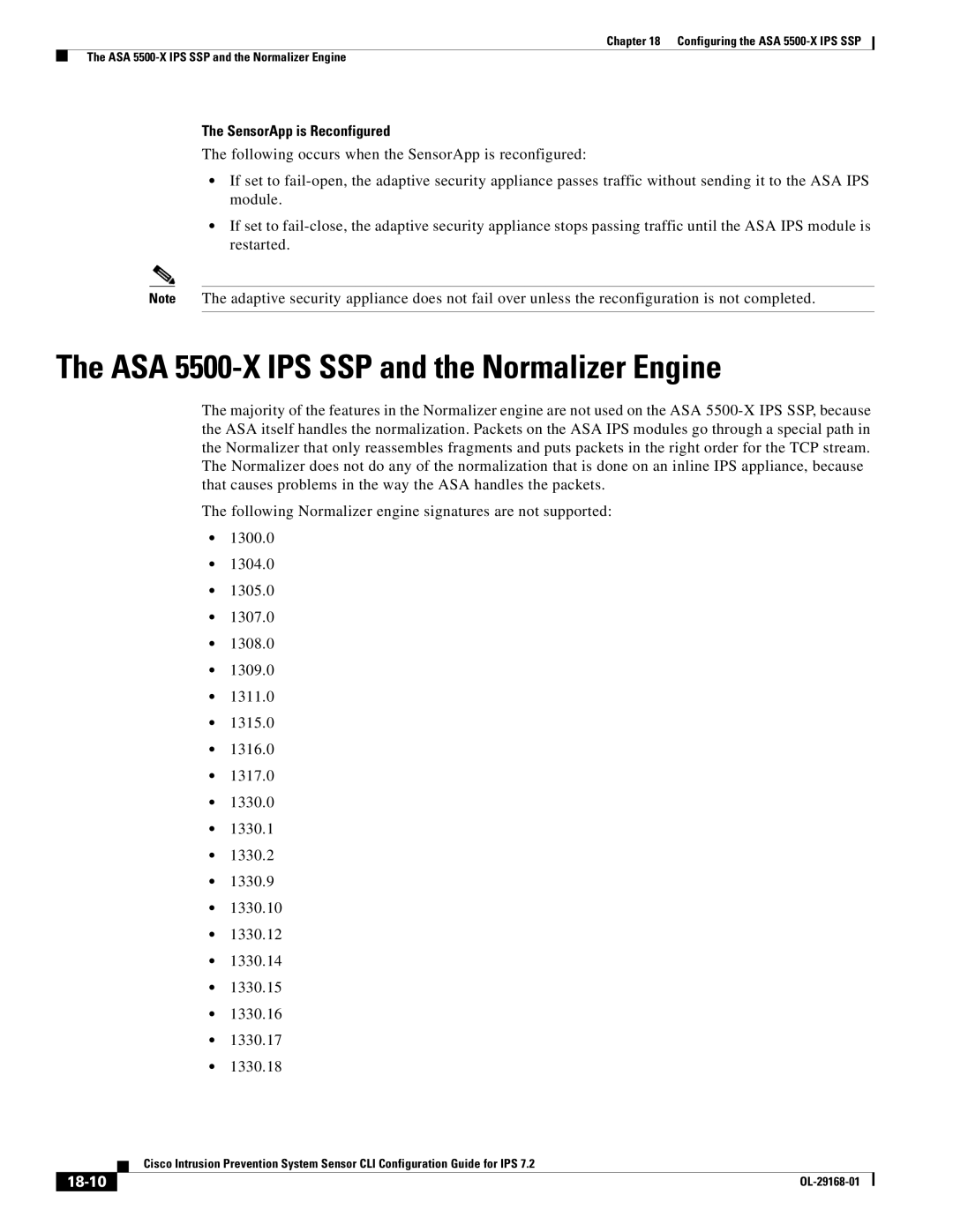 Cisco Systems IPS4510K9 manual ASA 5500-X IPS SSP and the Normalizer Engine, SensorApp is Reconfigured, 18-10 