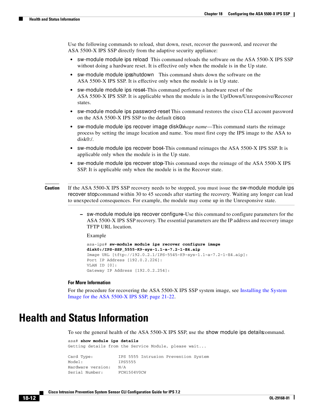 Cisco Systems IPS4510K9 manual Health and Status Information, 18-12 