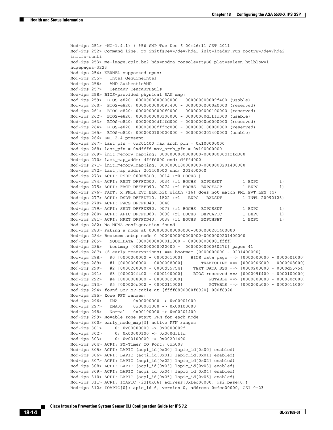 Cisco Systems IPS4510K9 manual 18-14, Early reservations == bootmem 0000000000 