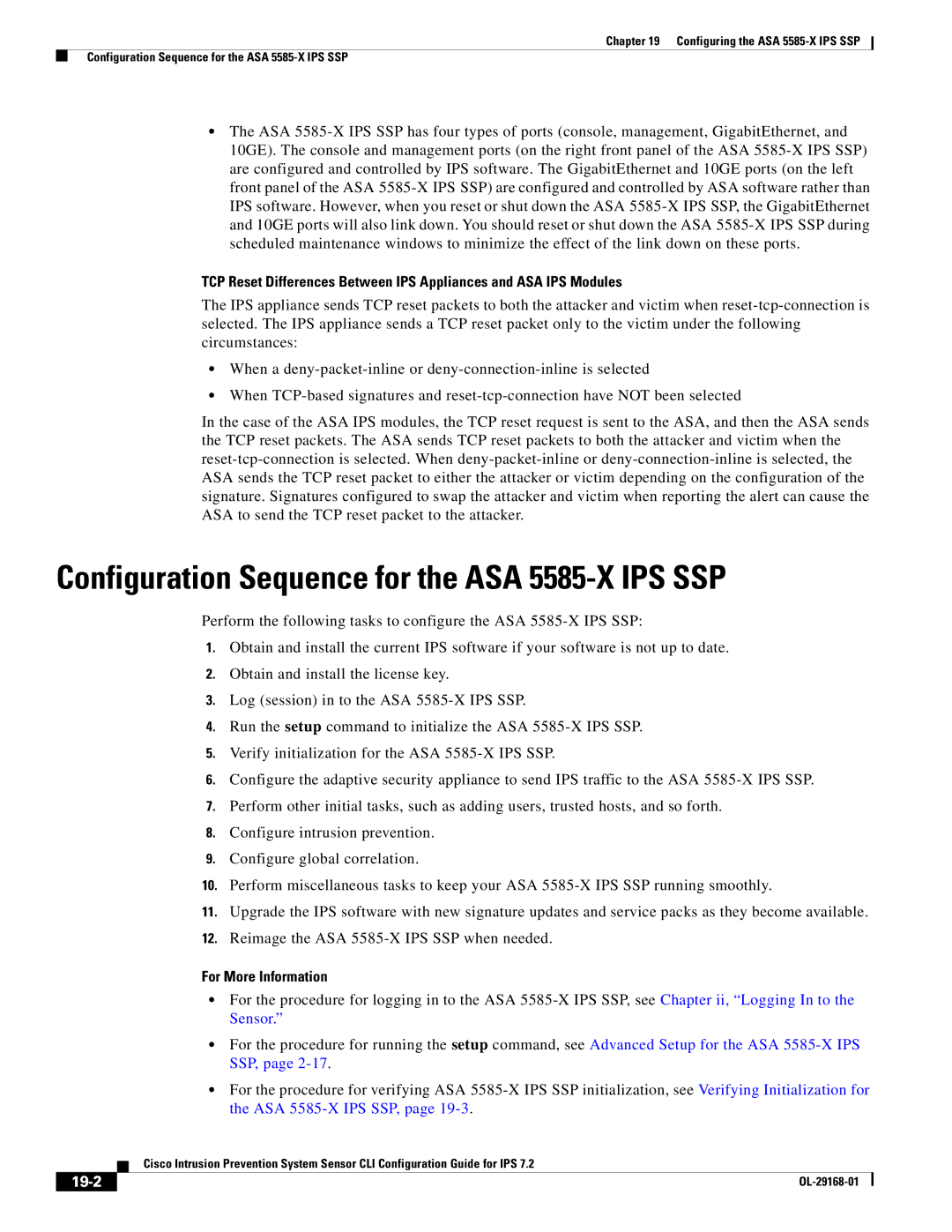 Cisco Systems IPS4510K9 manual Configuration Sequence for the ASA 5585-X IPS SSP, 19-2 