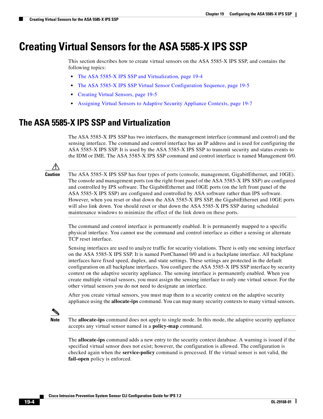 Cisco Systems IPS4510K9 Creating Virtual Sensors for the ASA 5585-X IPS SSP, ASA 5585-X IPS SSP and Virtualization, 19-4 