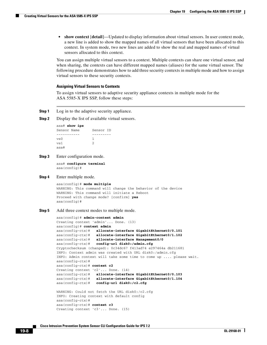 Cisco Systems IPS4510K9 manual 19-8, Asaconfig-ctx# Config-url disk0/c2.cfg 