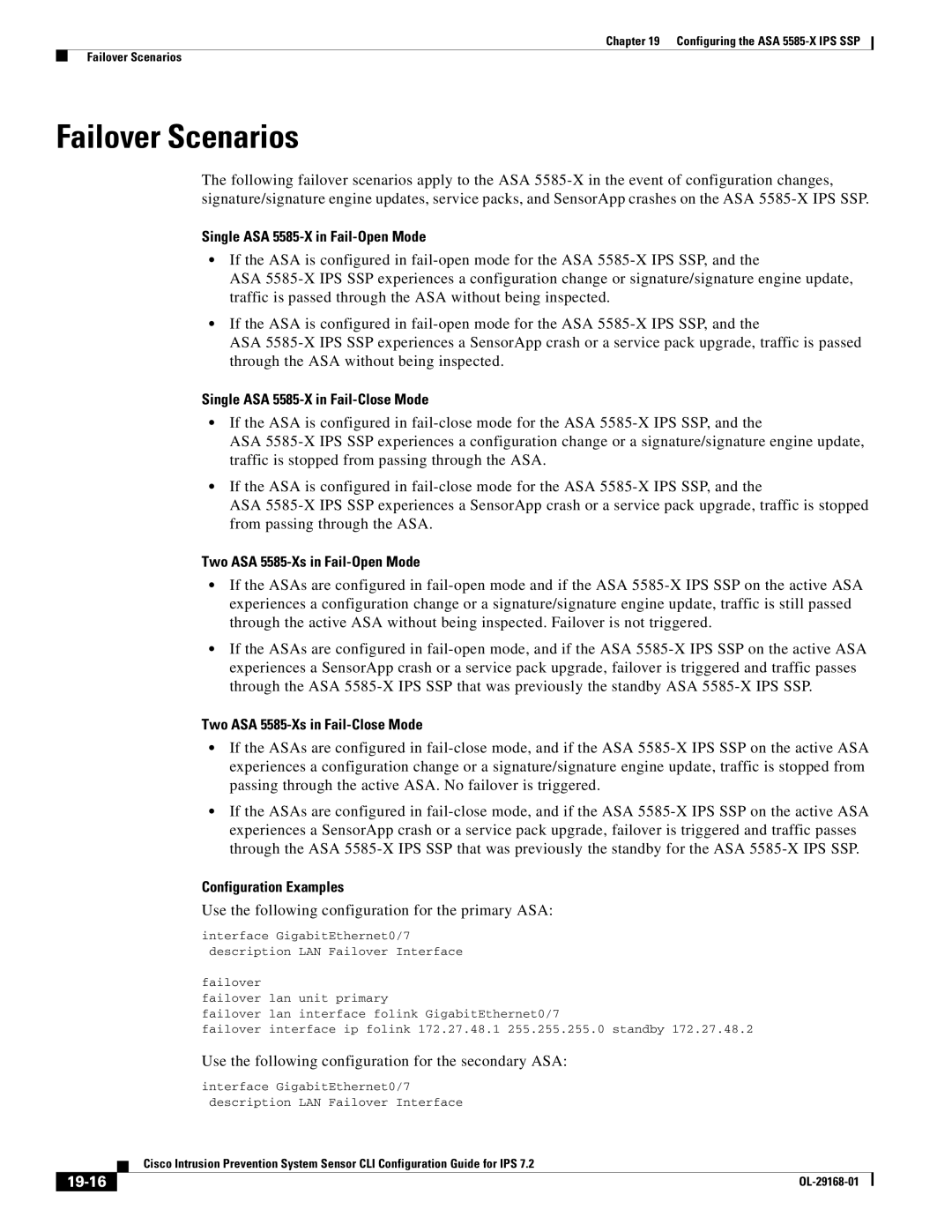 Cisco Systems IPS4510K9 manual Failover Scenarios, 19-16 