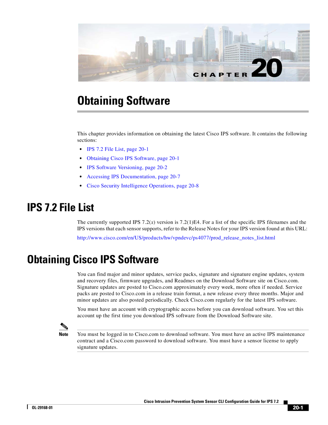 Cisco Systems IPS4510K9 manual IPS 7.2 File List, Obtaining Cisco IPS Software, 20-1 