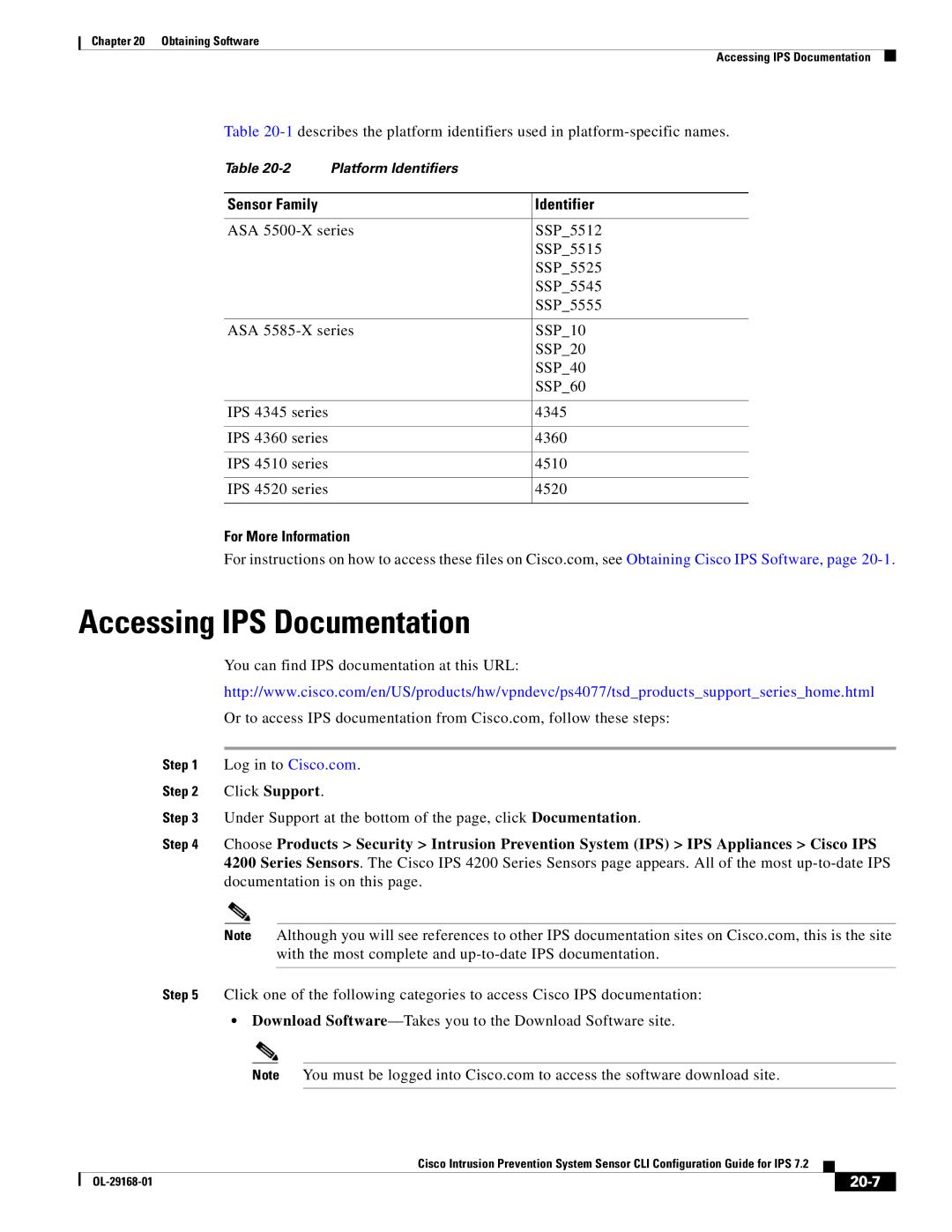 Cisco Systems IPS4510K9 manual Accessing IPS Documentation, 20-7 